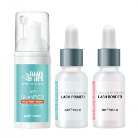 LashArt Prep & Cure Retention System with cleansing foam shampoo, lash primer 15ml and lash bonder 15ml, professional lash retention preparation and bond stabilisation system, UK made