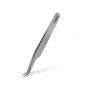 LashArt ARTISAN CUPID titanium lash tweezers with diamond-texture grip handle for strong fan pick-up control.