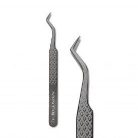 LashArt THE BLACK WIDOW Titanium Lash Tweezers – 9mm 45 Degree Double-Angled Tip for Classic Hybrid and Light Volume