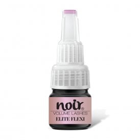 Elite Flexi black eyelash extension glue bottle showing fast-setting professional adhesive for classic, hybrid, and volume lash applications